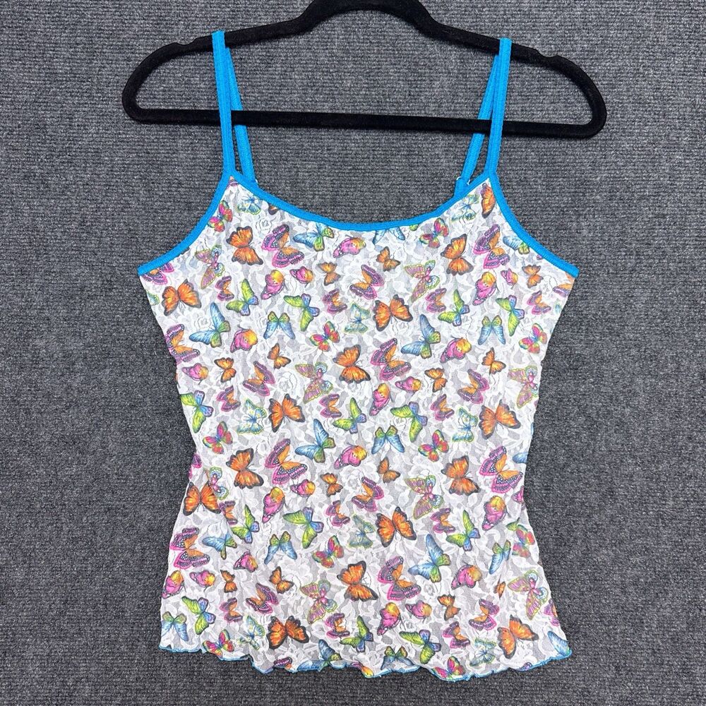 90s Hanky Panky Lace Camisole S Butterfly Spaghetti Strap Blue White Rave Fairy